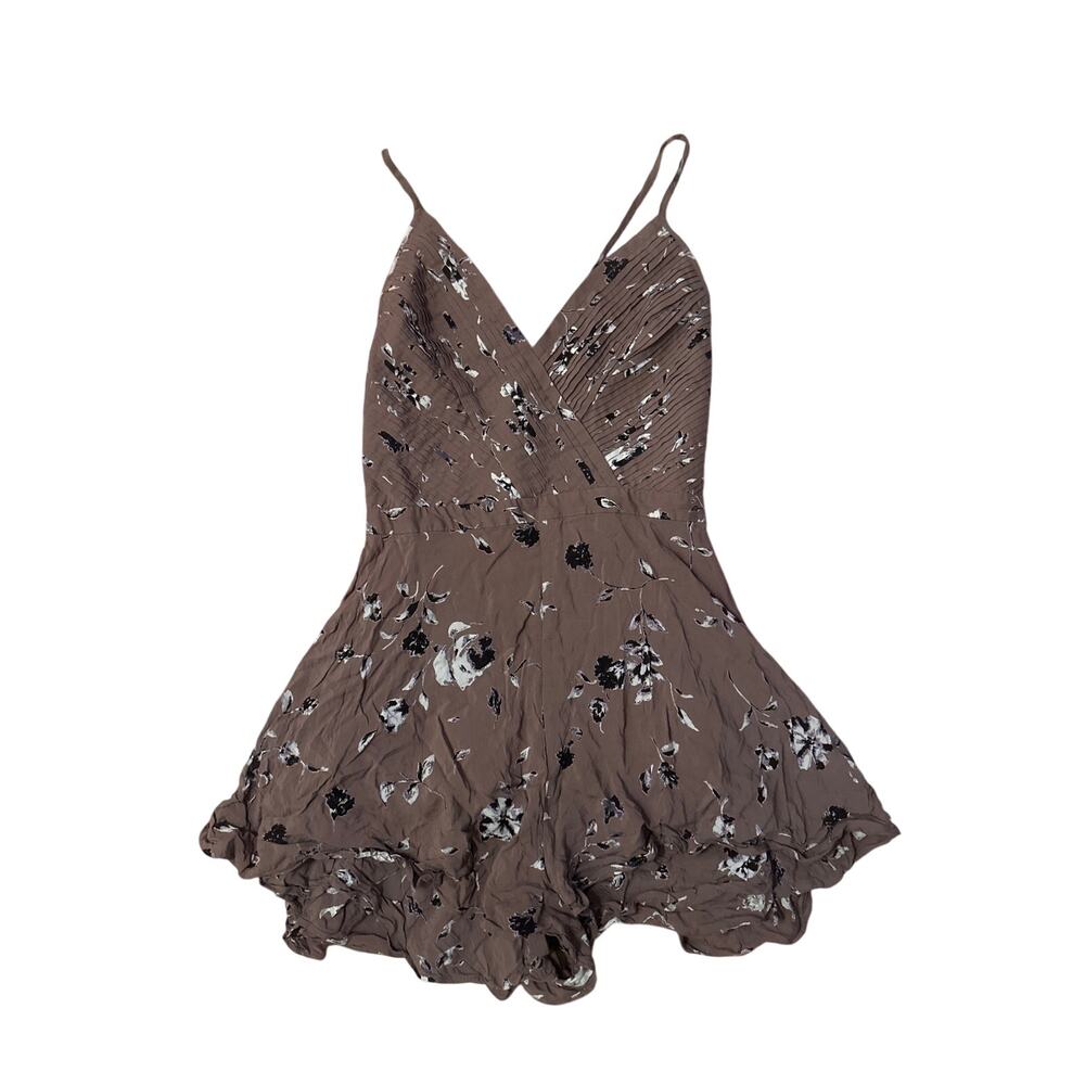 Women 2 UO Urban Outfitters Kimchi Blue Brown Floral Romper Pleated Rayon Boho